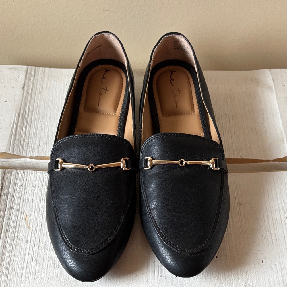 me too Black Loafers with Gold Bit Detail